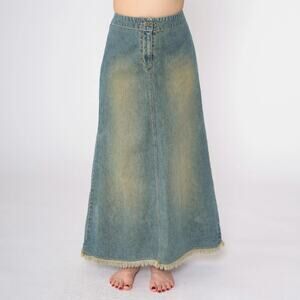Vintage Y2K Denim Maxi Skirt Vintage Wash NY Jeans Women's Size 10 Indie Boho